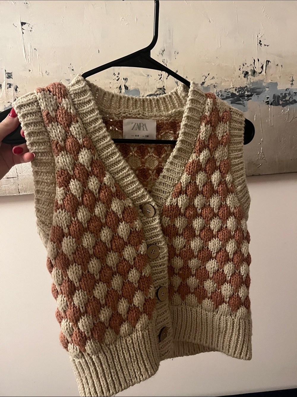 ZARA Cream & Rust Knit Button Vest